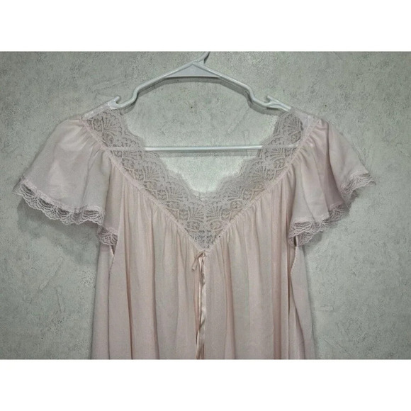 Vintage MISS ELAINE Pink Flutter Sleeve Full Length Nightgown MEDIUM READ USA - Picture 7 of 11